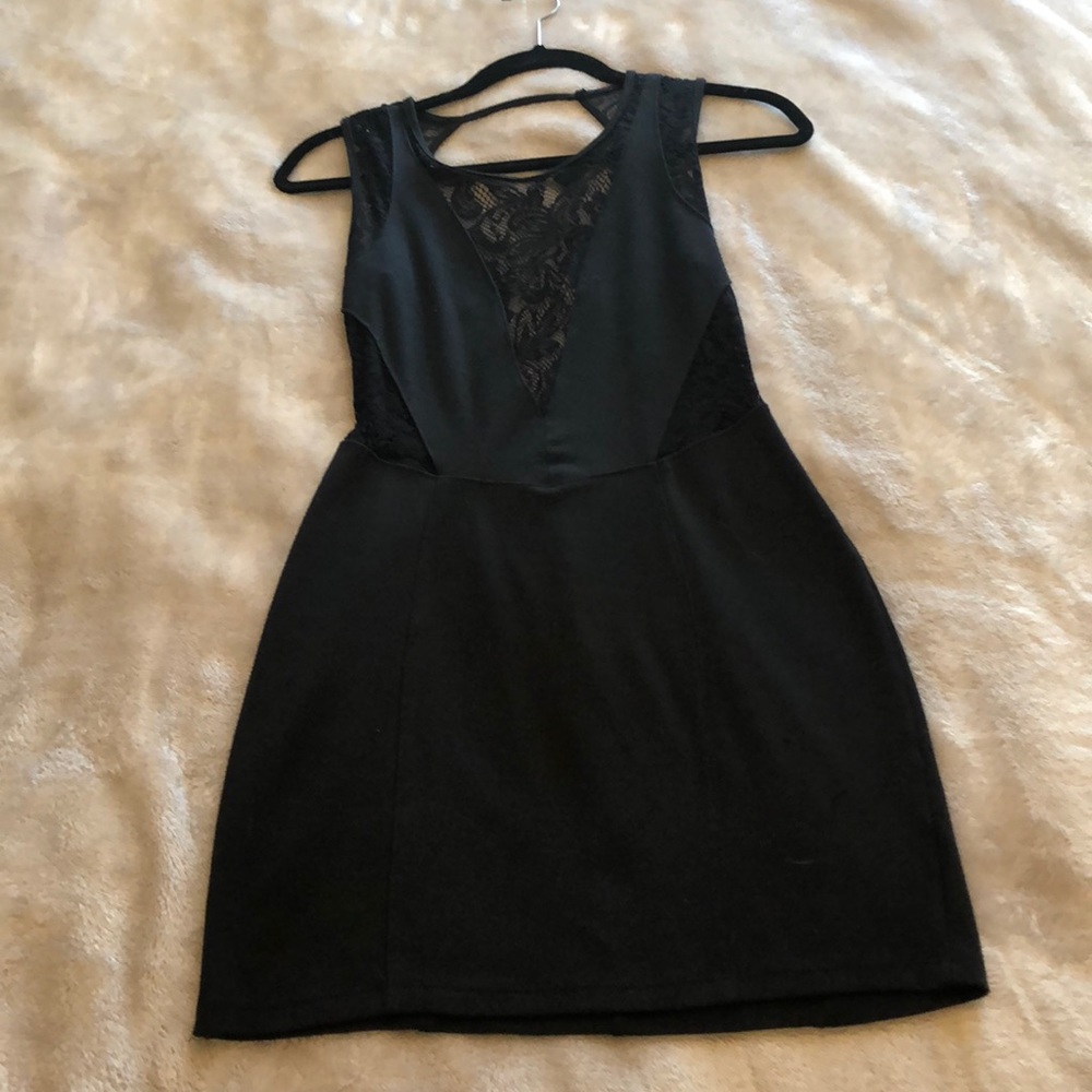 Black lace detail mini dress